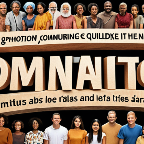 Home 11 **Global Communication Bridge:** Diverse group of people from different cultures building a bridge made of words, emphasizing connection, empathy, and understanding. Warm, inviting color palette.