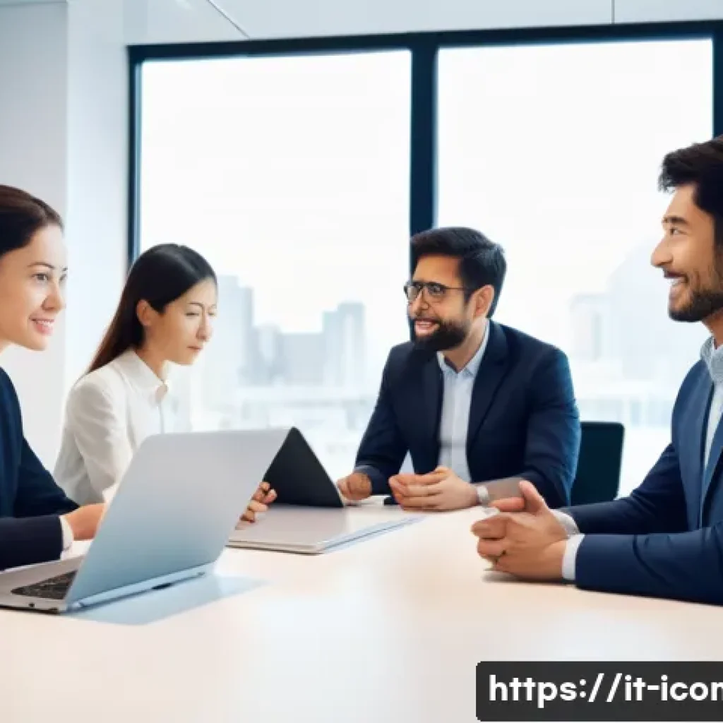 국제커뮤니케이션 직무 능력 향상법 - A professional multicultural office meeting scene showing diverse colleagues from Italy, Japan, and ...