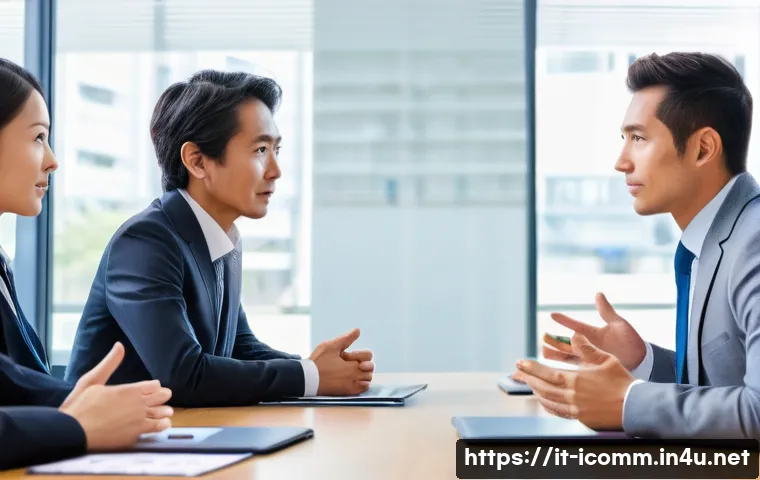 국제커뮤니케이션 이론 적용 사례 - A professional international business meeting scene showing diverse corporate executives from Japan,...