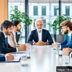 Home 21 국제커뮤니케이션 및 문화 이해 능력 - A diverse group of international professionals engaging in a respectful business meeting around a mo...