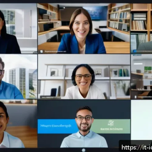 Home 32 국제커뮤니케이션 관련 연수 프로그램 - A diverse group of international professionals engaged in a virtual meeting using a modern collabora...