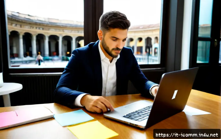 Home 17 국제커뮤니케이션 글로벌 커리어 목표 설정 - Photorealistic Italian young professional in a bright Milan coworking office, thoughtfully mapping a...